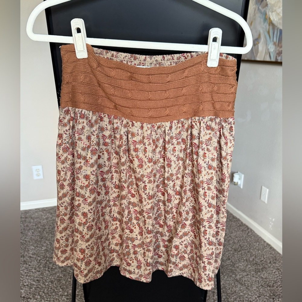 Promod Floral Mini Skirt in Brown and Pink